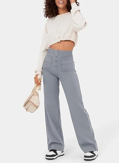 Vera – Weitbein-Hose mit hoher Taille und Knopfdetail