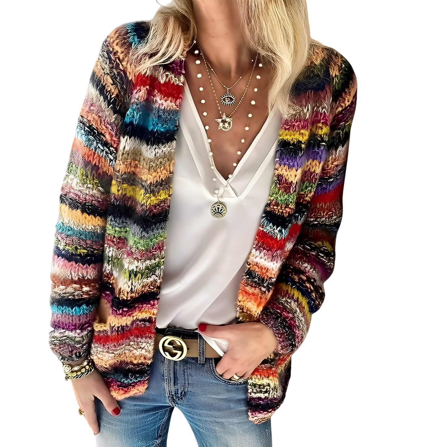 Deonne - Lässige, mehrfarbige Strickjacke für Damen