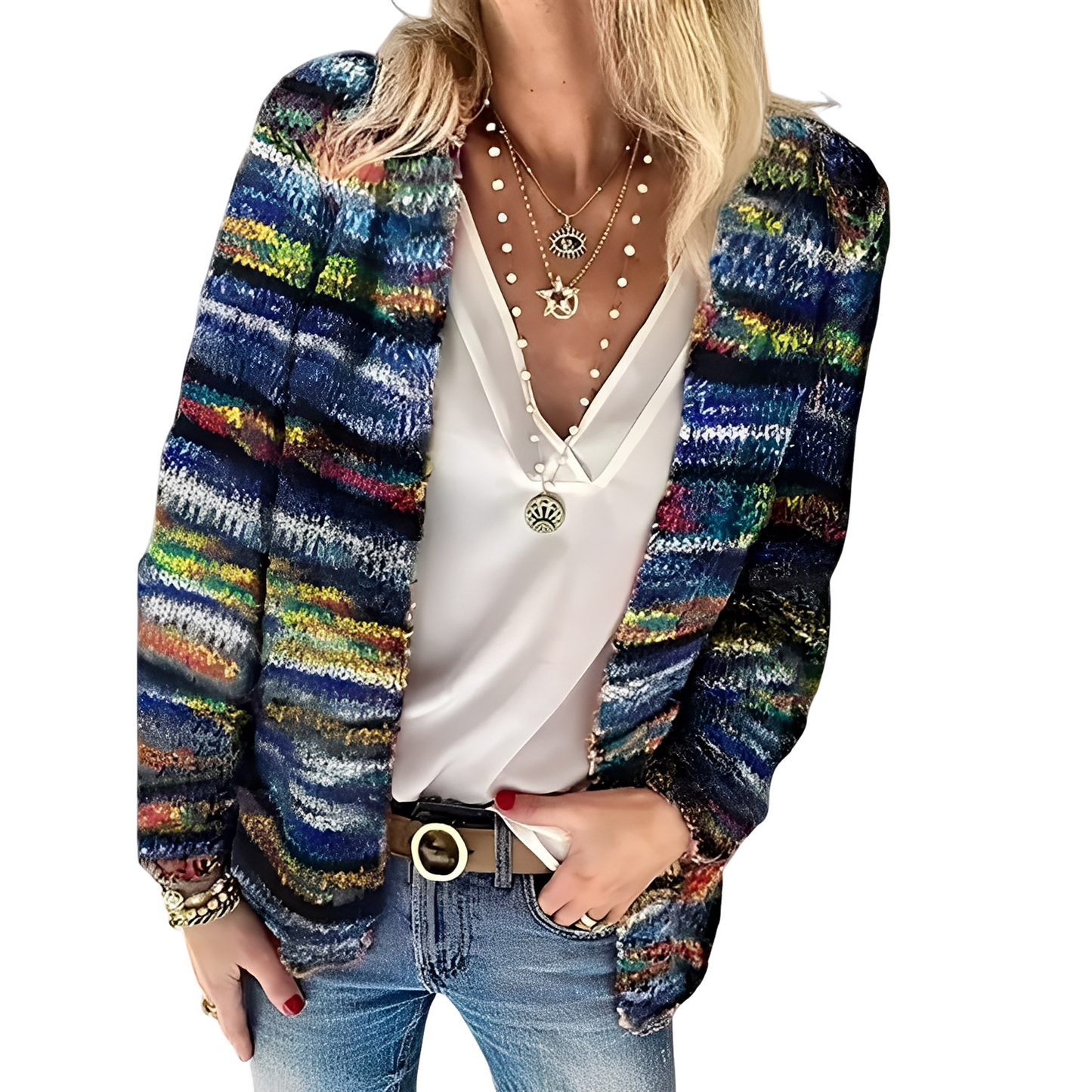 Deonne - Lässige, mehrfarbige Strickjacke für Damen