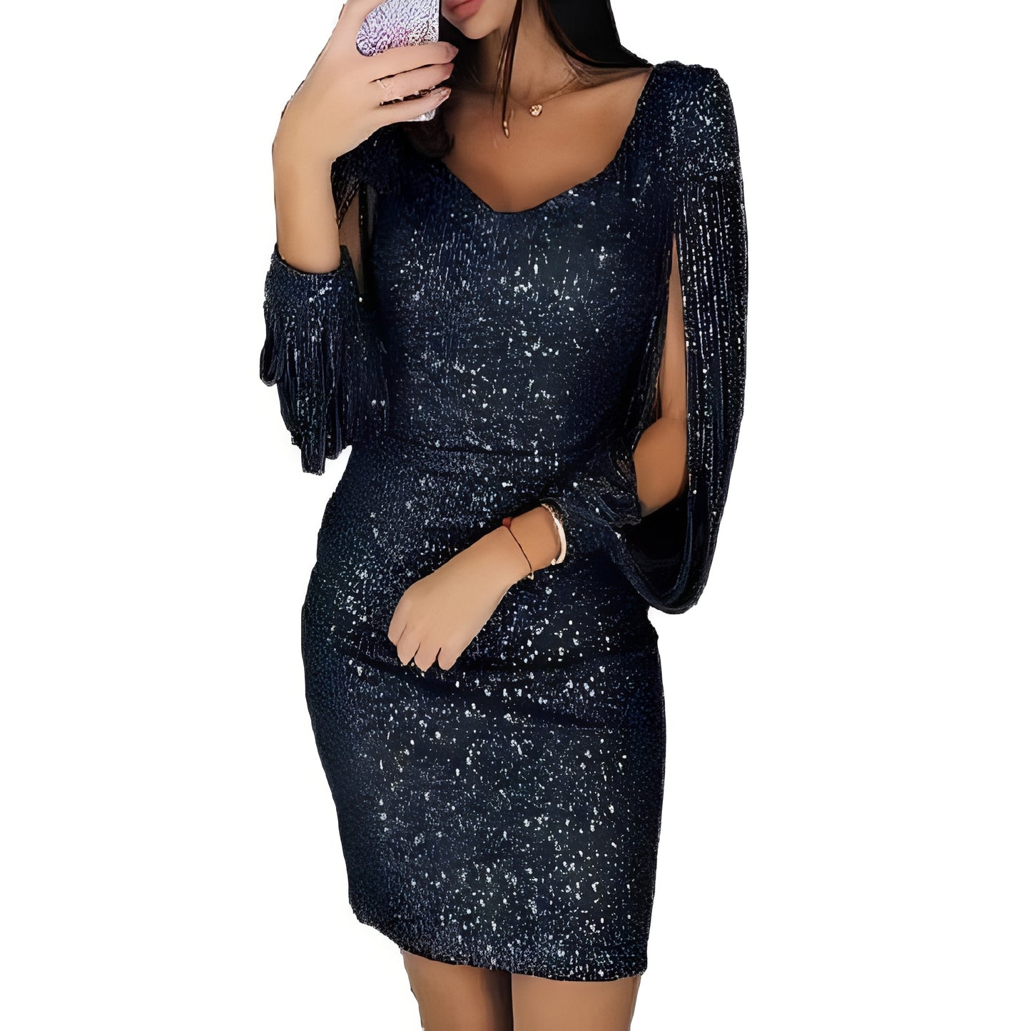 Marianna - Elegantes, glitzerndes Abendkleid mit langen Ärmeln für Damen