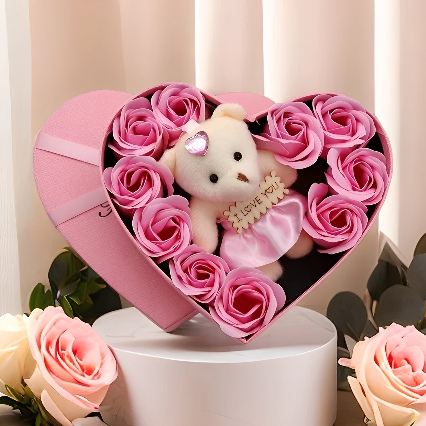 Heartley - Rosenbär Herzförmiges Geschenk zum Valentinstag