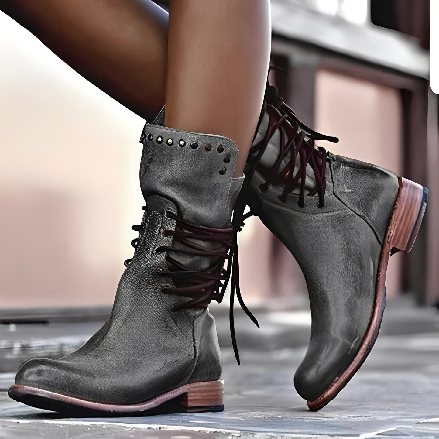 Lenora - Retro-Lederstiefel mit niedrigem Absatz für Damen