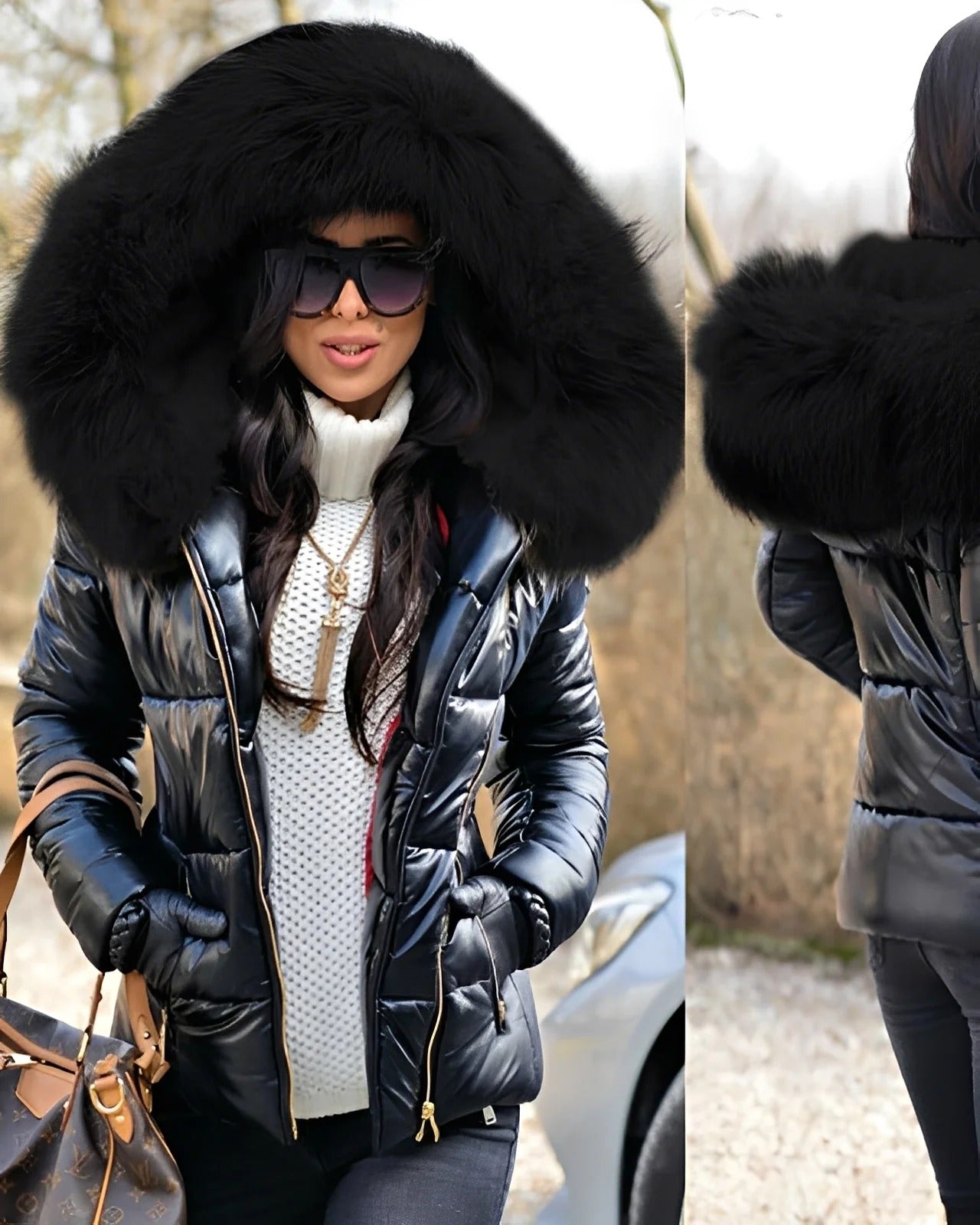 Jessica - Glänzende Daunenjacke mit Kapuze für Frauen