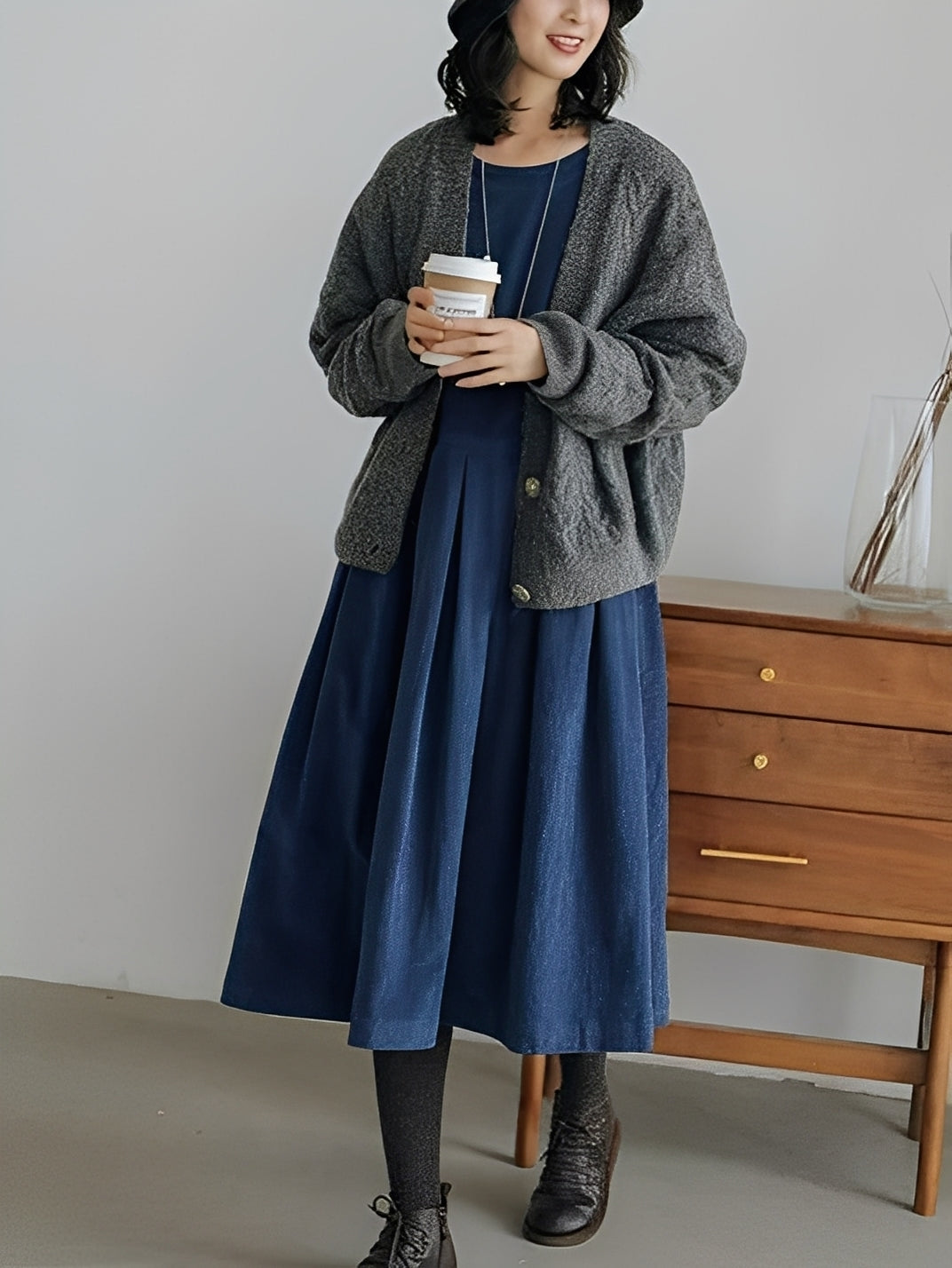 Shyanne - Lässiges, lockeres Cordkleid mit Taschen für Damen
