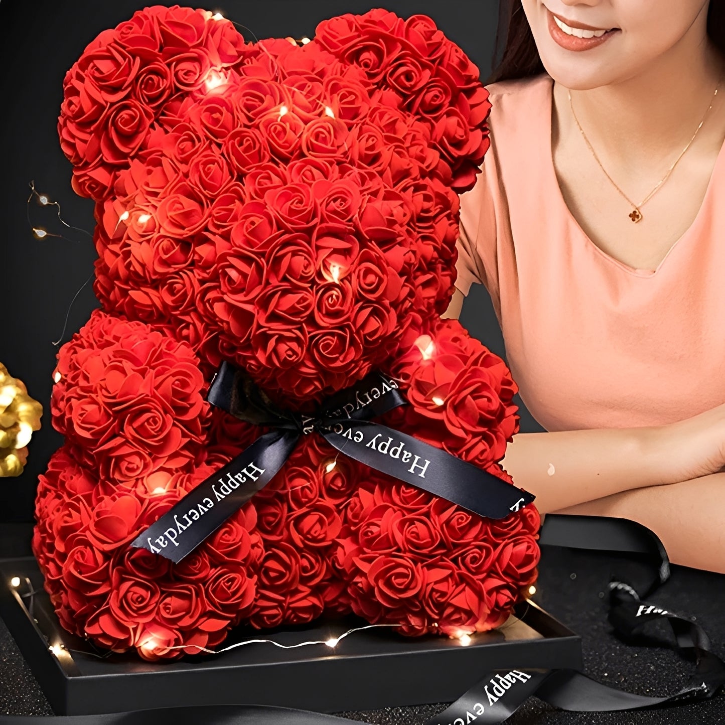 Valen - Rosa Teddybär in LED-Box zum Valentinstag