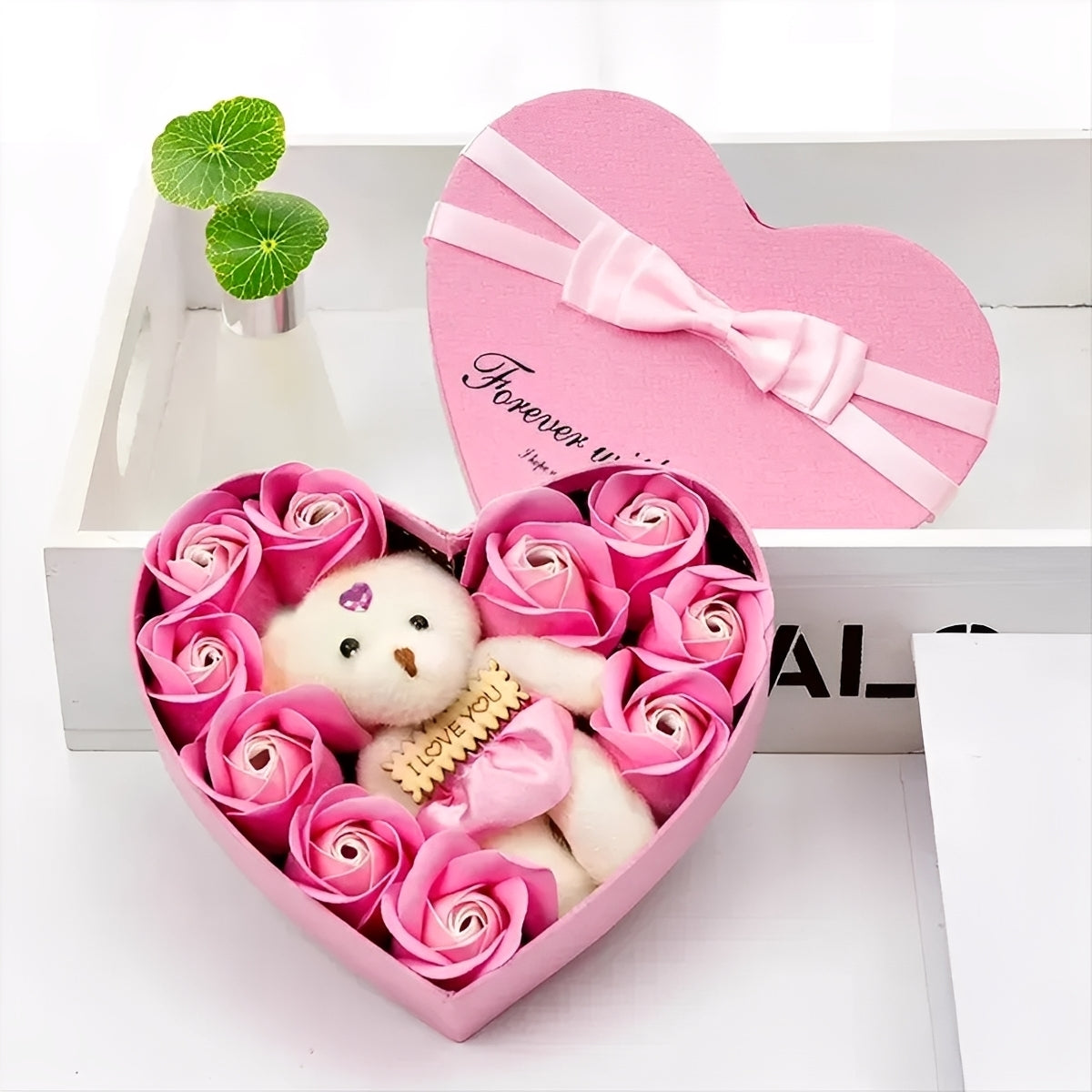 Heartley - Rosenbär Herzförmiges Geschenk zum Valentinstag