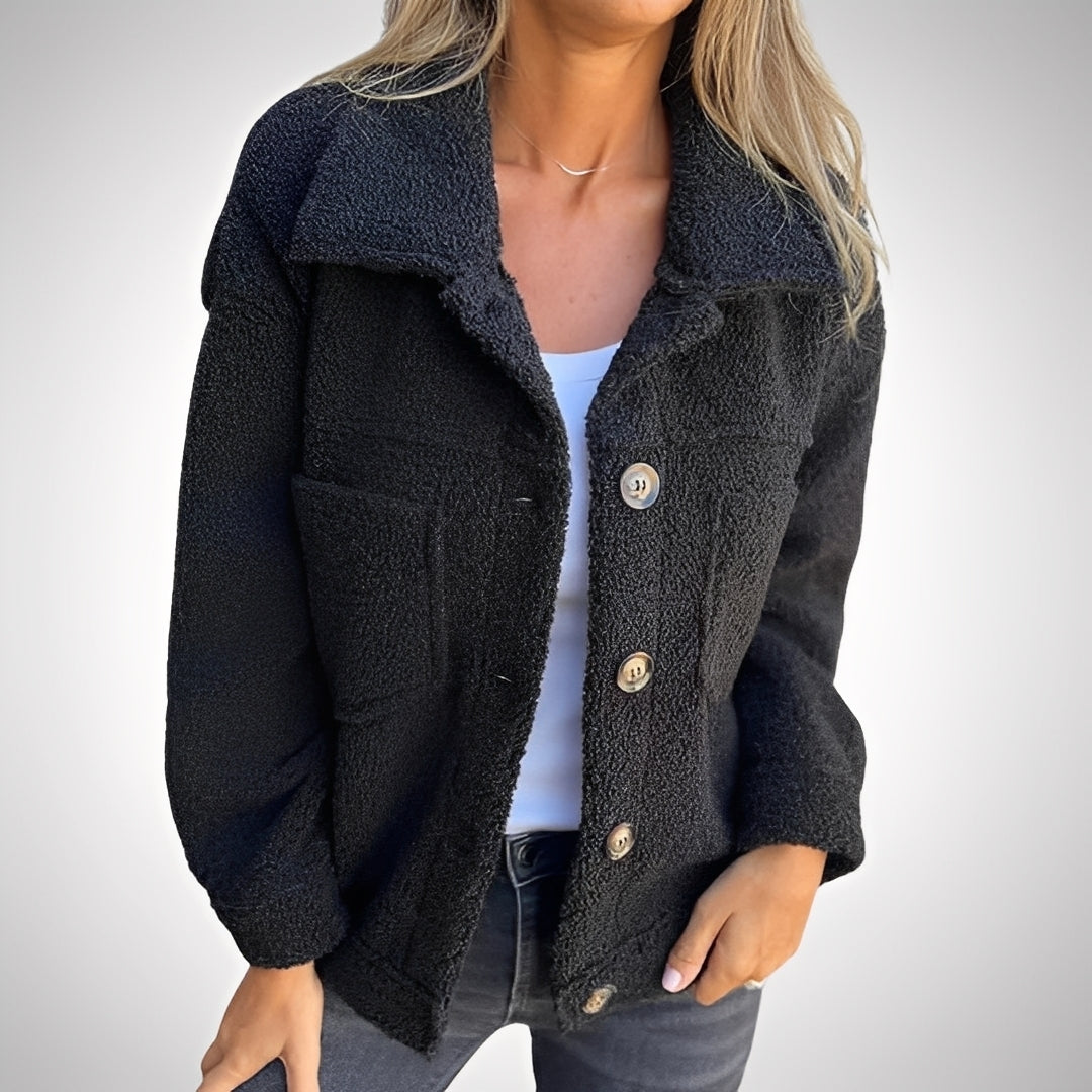Sandra - Lässige Sherpa-Jacke mit Reverskragen für Damen