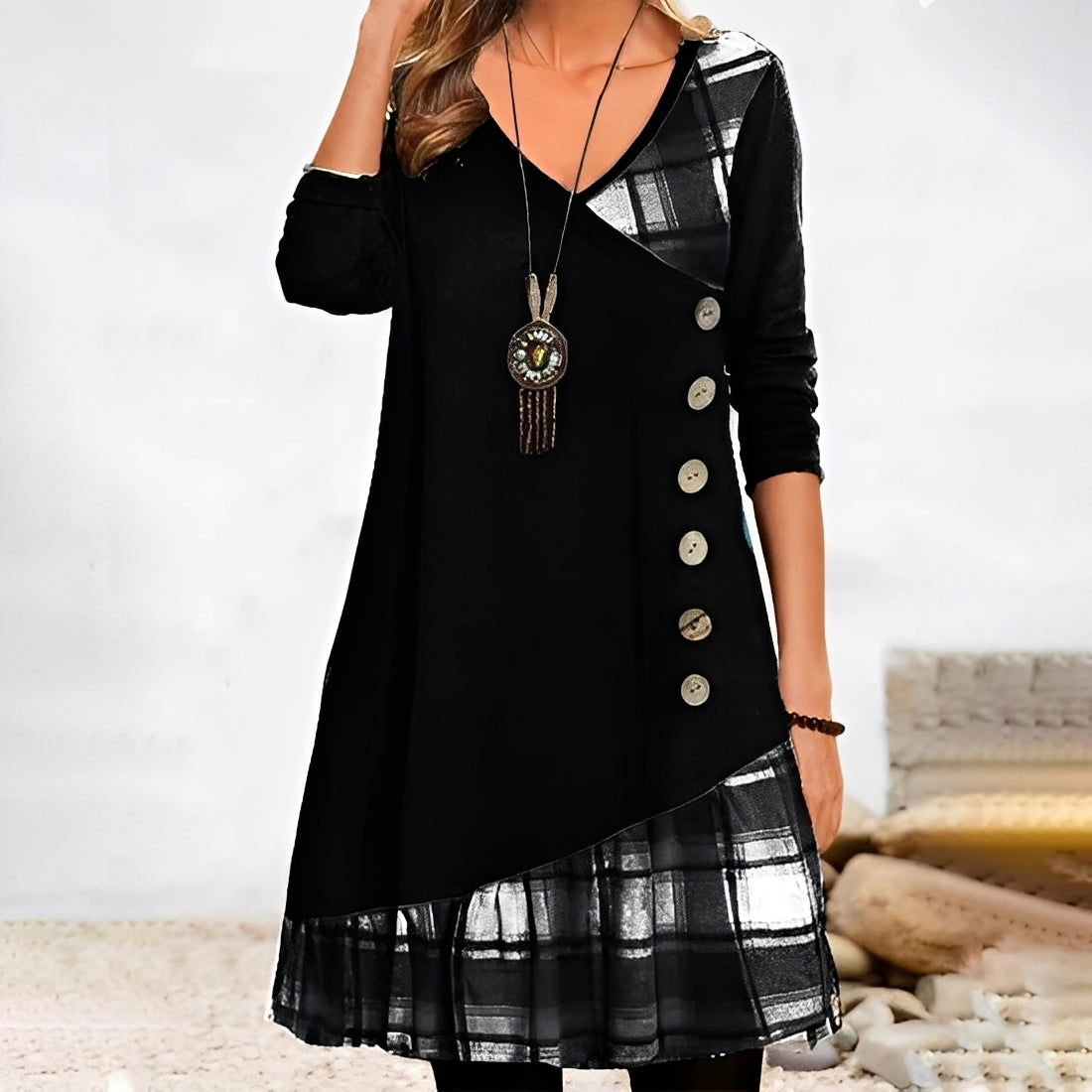 Shawnee - Lässiges Patchwork-Kleid mit Karomuster für Damen