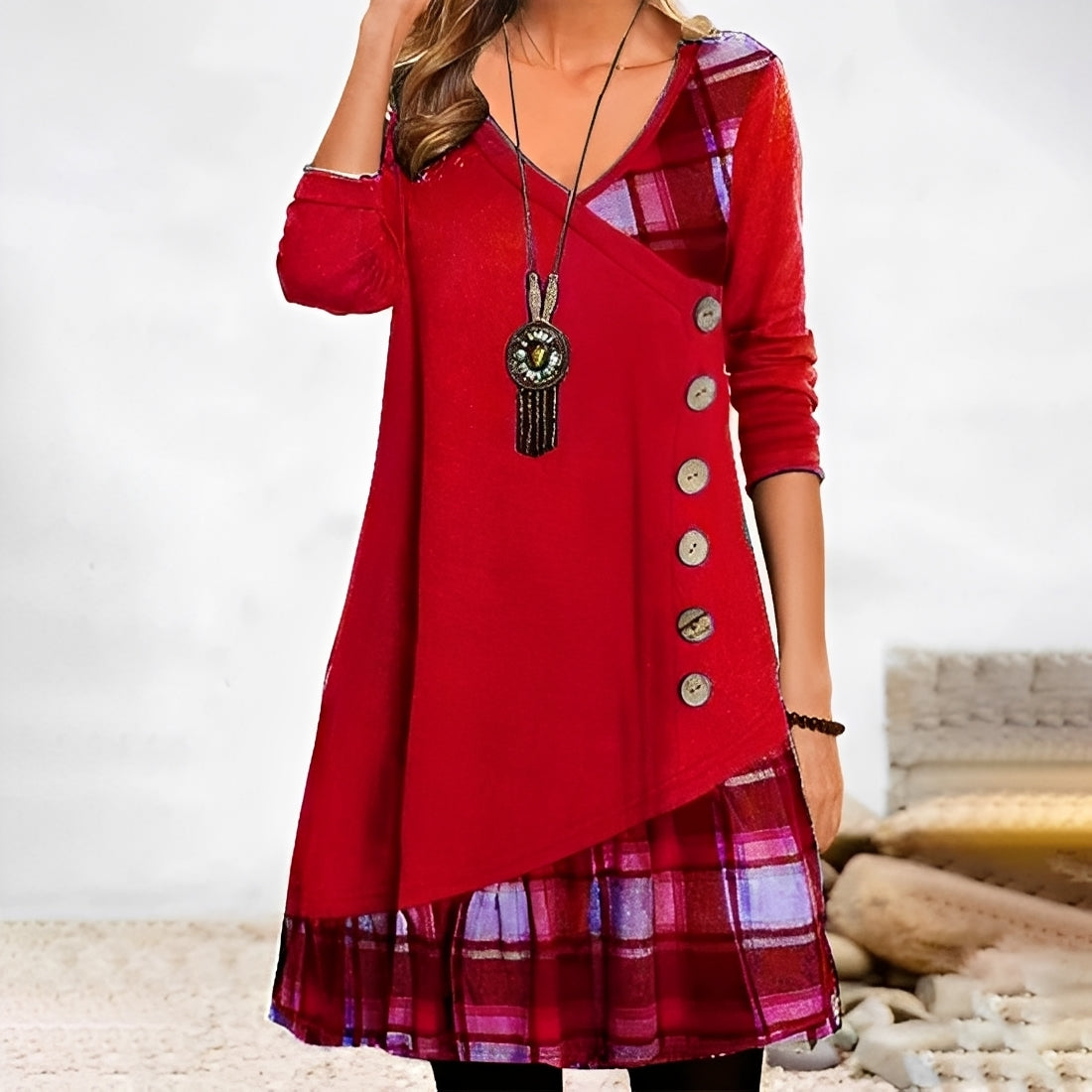 Shawnee - Lässiges Patchwork-Kleid mit Karomuster für Damen