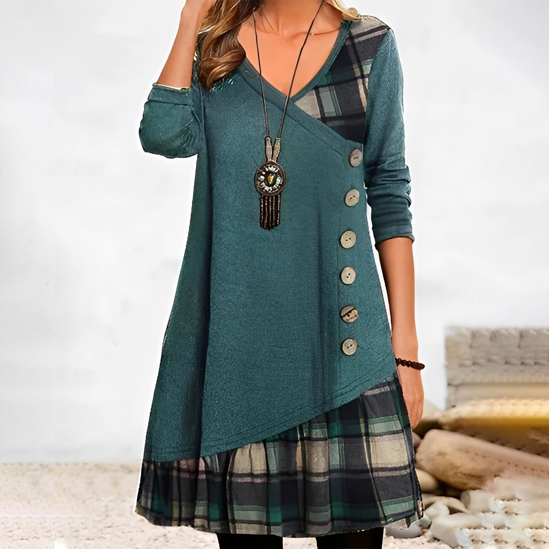 Shawnee - Lässiges Patchwork-Kleid mit Karomuster für Damen