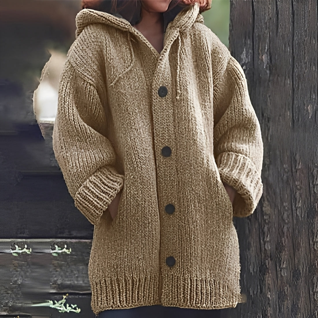 Jaqueline - Gemütliche Strickjacke mit Kapuze für Damen