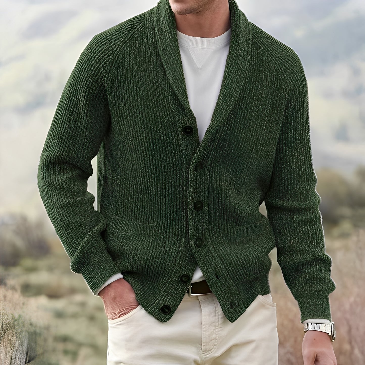 Jerold - Vintage-Cardigan mit breitem Revers für Herren