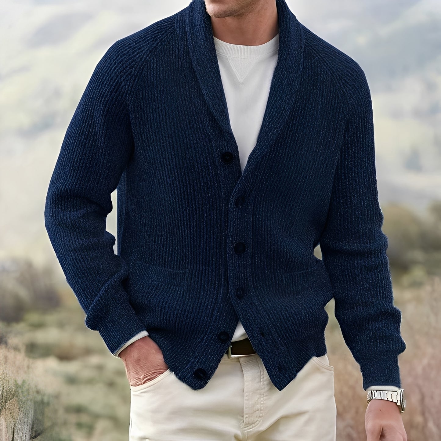 Jerold - Vintage-Cardigan mit breitem Revers für Herren