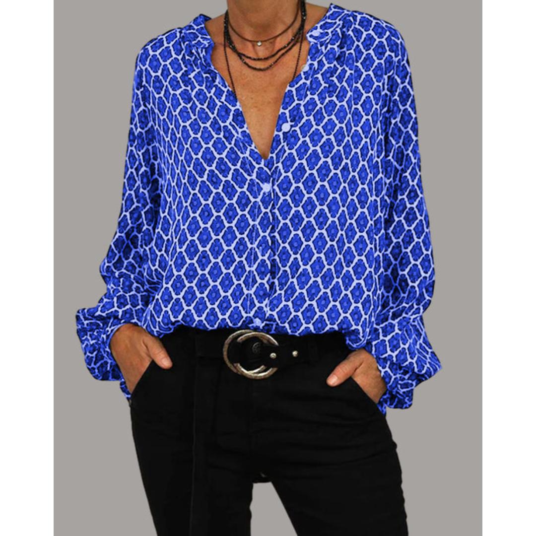 Meriva - Lockere Bluse mit V-Ausschnitt und Knöpfen für Damen
