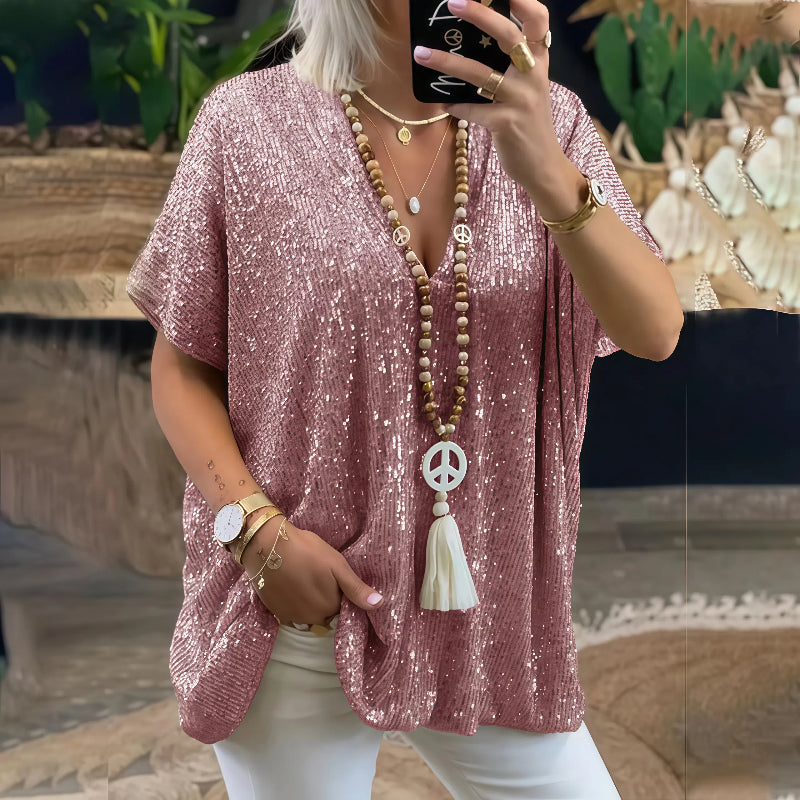 Paola - Glitzerndes T-Shirt mit V-Ausschnitt