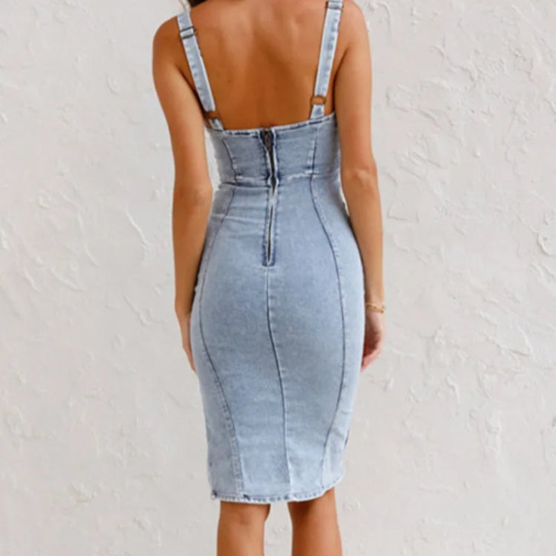 Elsewith - Sommer Jeanskleid Einstellbar
