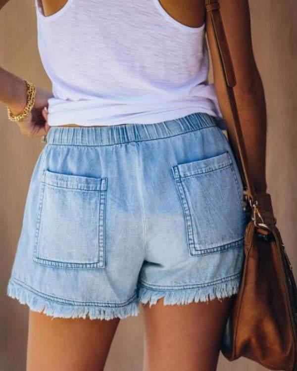 Gabriela - Einfarbige Jeans-Shorts mit Zugband