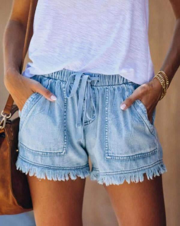 Gabriela - Einfarbige Jeans-Shorts mit Zugband
