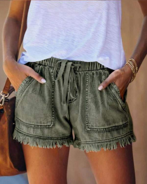 Gabriela - Einfarbige Jeans-Shorts mit Zugband