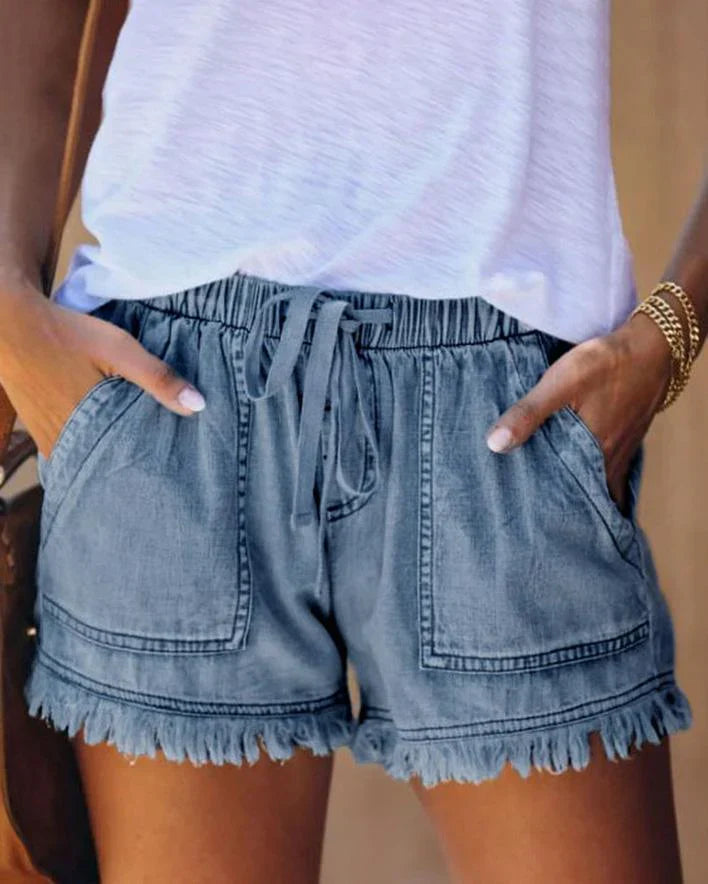 Gabriela - Einfarbige Jeans-Shorts mit Zugband