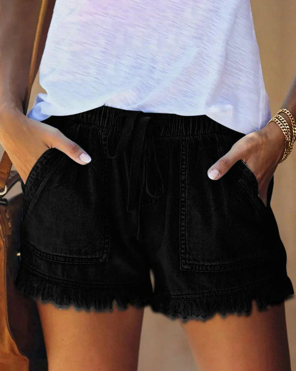 Gabriela - Einfarbige Jeans-Shorts mit Zugband