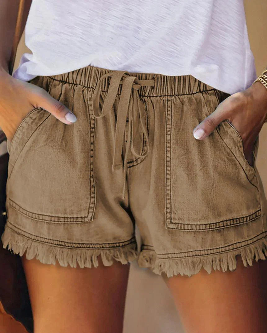 Gabriela - Einfarbige Jeans-Shorts mit Zugband