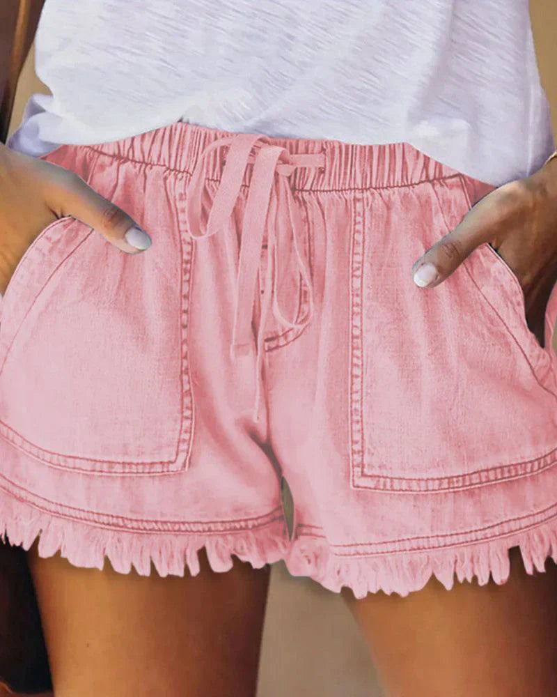 Gabriela - Einfarbige Jeans-Shorts mit Zugband