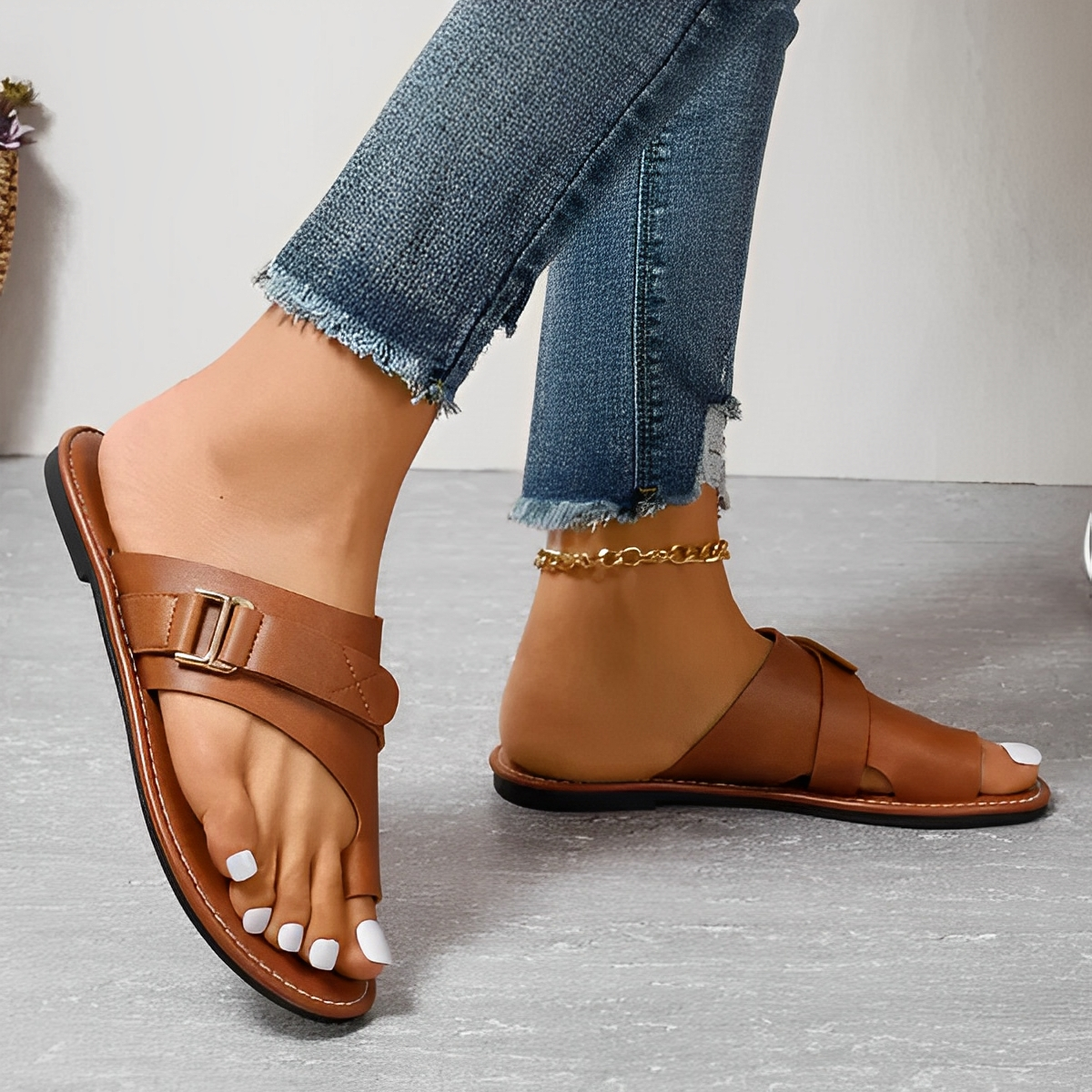 Dena - Orthopädische Flache Ledersandalen für Damen