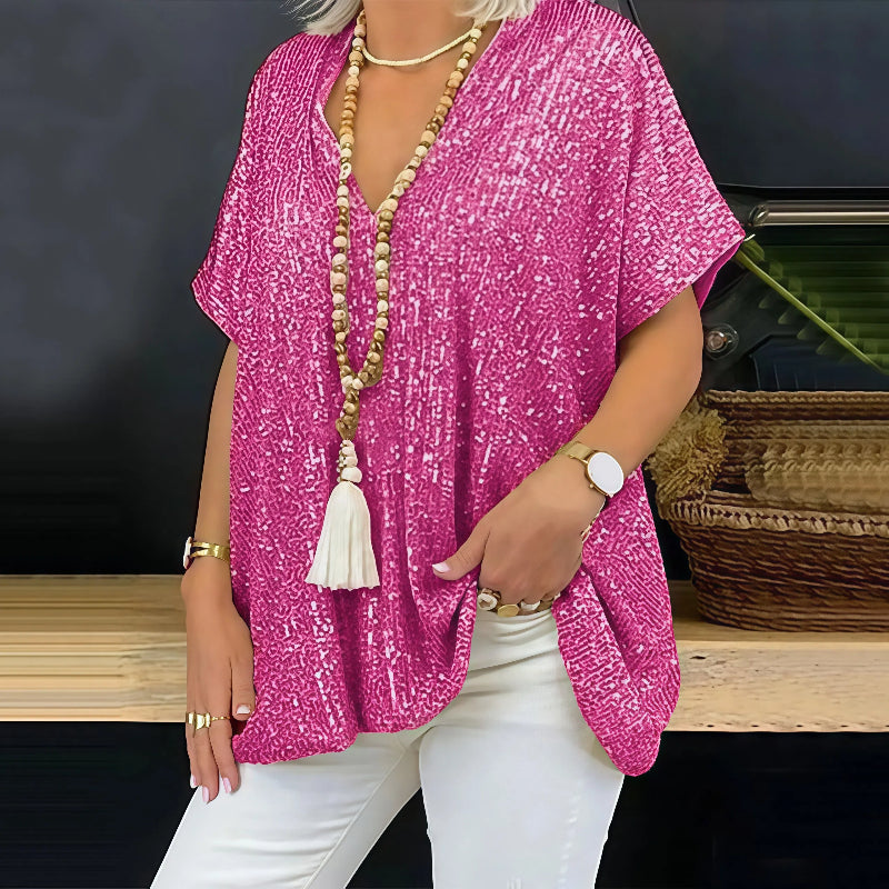 Paola - Glitzerndes T-Shirt mit V-Ausschnitt