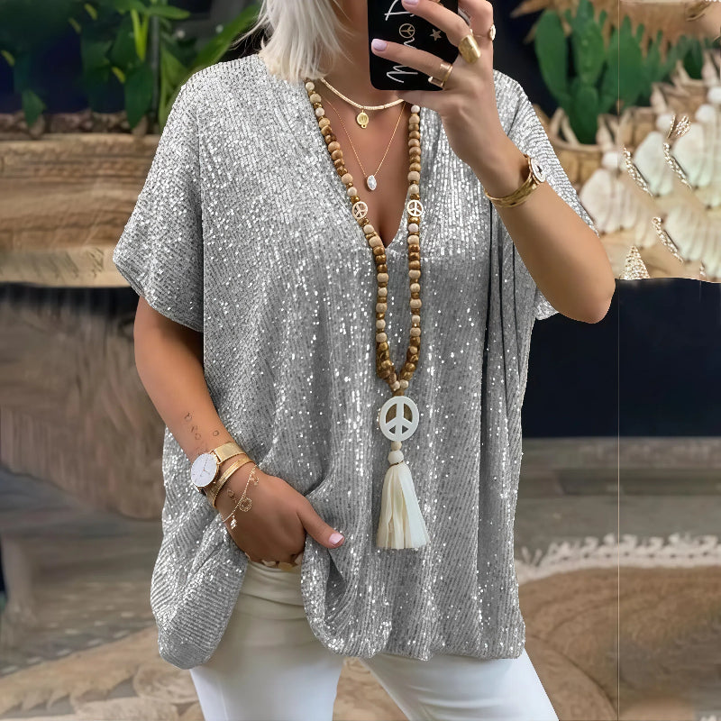 Paola - Glitzerndes T-Shirt mit V-Ausschnitt