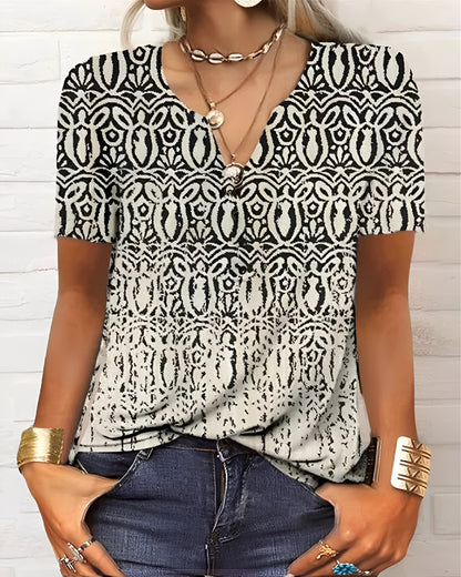 Denise - Boho-Bluse mit V-Ausschnitt und Knöpfen für Damen