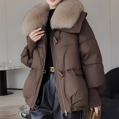 Victoria - elegante Windbreaker-Daunenjacke mit Pelzkragen für Damen