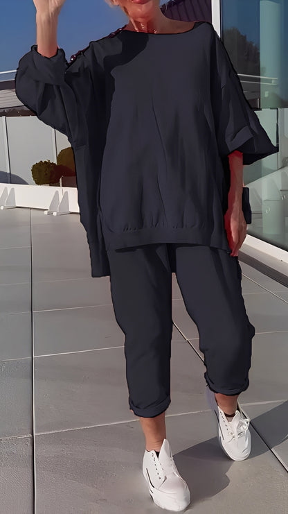 Eleanore - Lässiges Set aus lockerem Oberteil und Hose für Damen