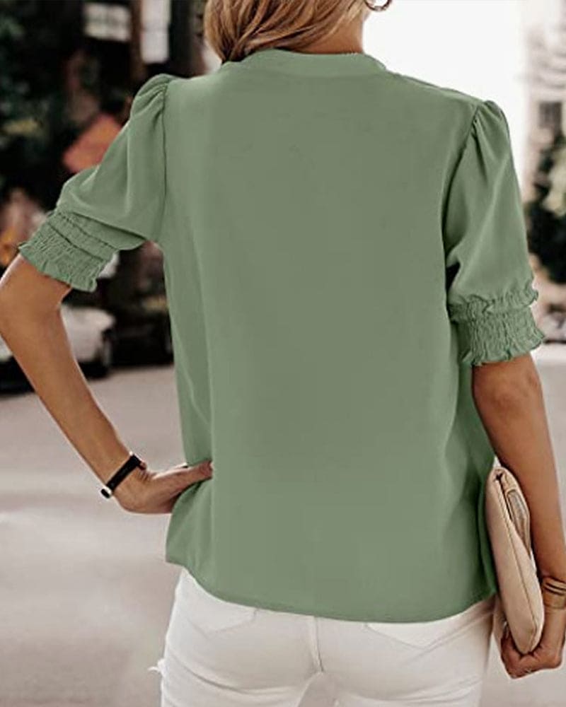Sophia – V-Ausschnitt-Bluse mit Kurzen Ärmeln
