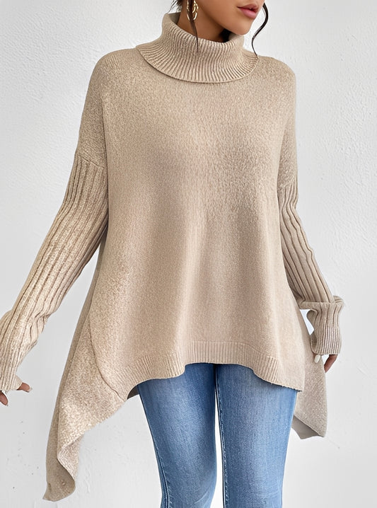 Wendy - Stilvoller langer Pullover mit hohem Kragen für Damen