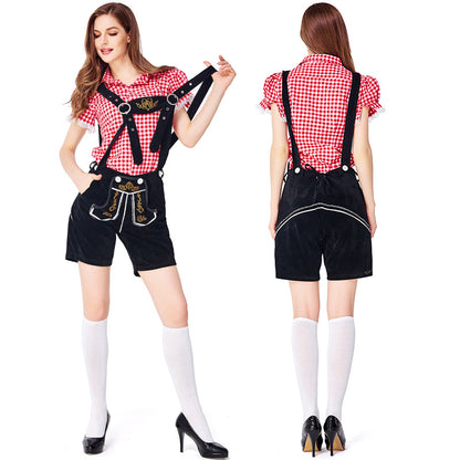 Dahlia - Oktoberfest-Outfit mit karierter Latzhose für Damen