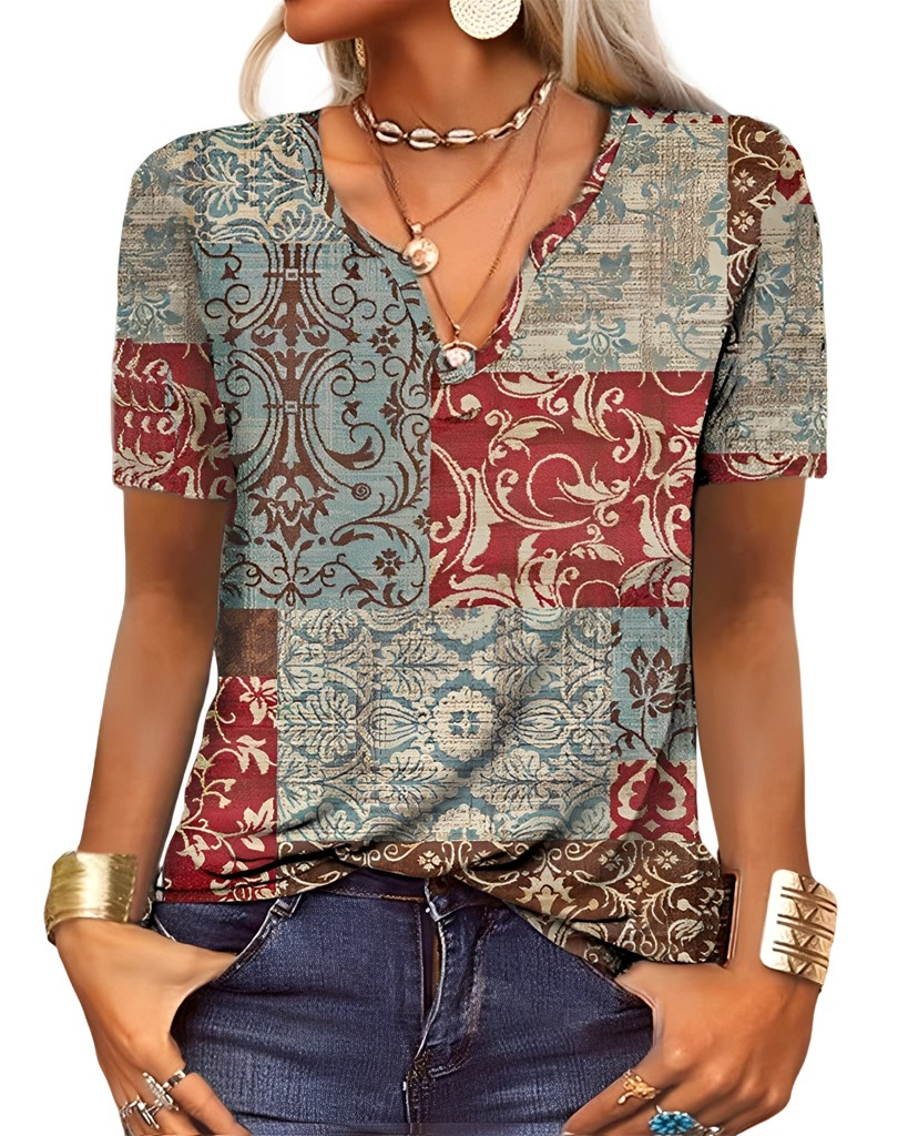 Charlee - Lockere Boho-Bluse mit V-Ausschnitt für Damen
