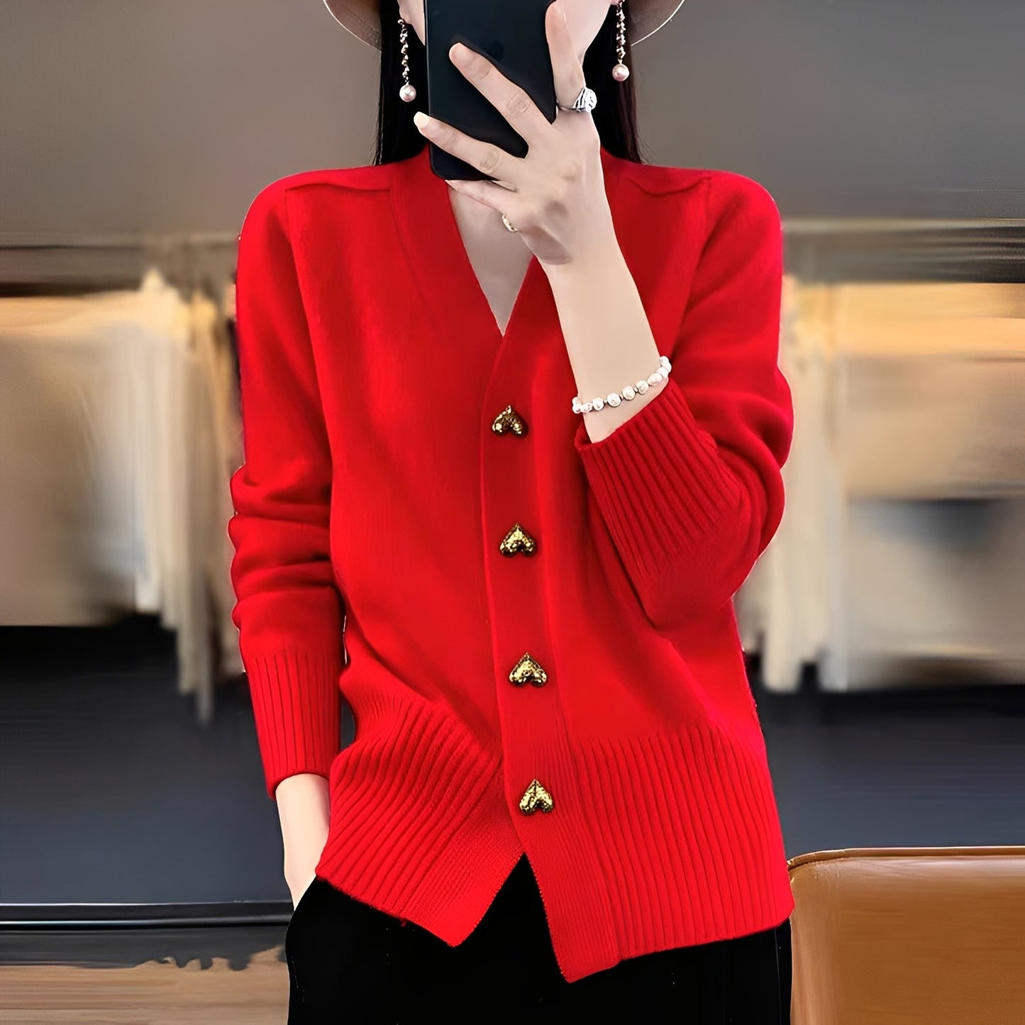 Valarie - Strickjacke mit Herzknöpfen für Damen