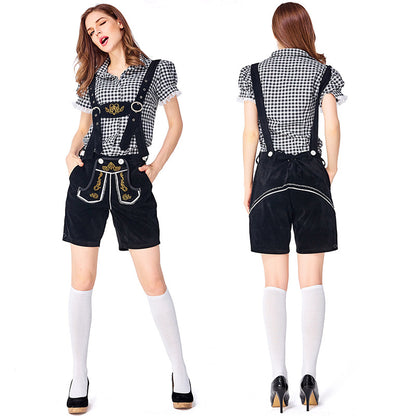 Dahlia - Oktoberfest-Outfit mit karierter Latzhose für Damen