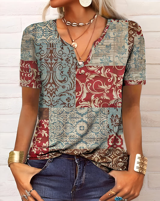 Denise - Boho-Bluse mit V-Ausschnitt und Knöpfen für Damen