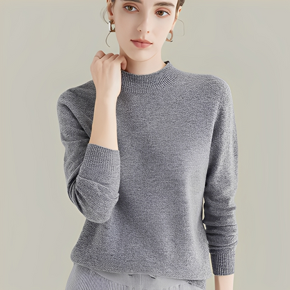 Martine - Eng anliegender Damen-Wollpullover mit hohem Kragen