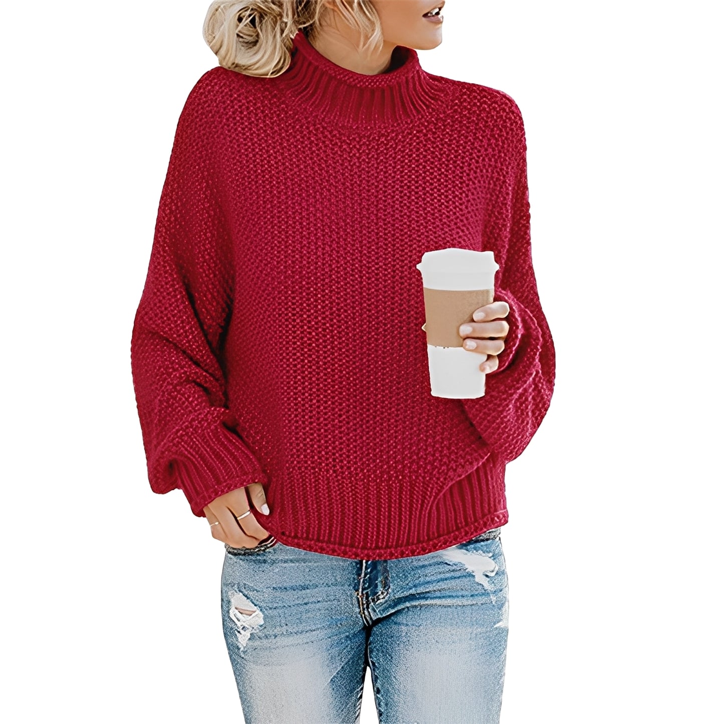 Evalyn - Lässiger Strickpullover mit hohem Kragen für Damen