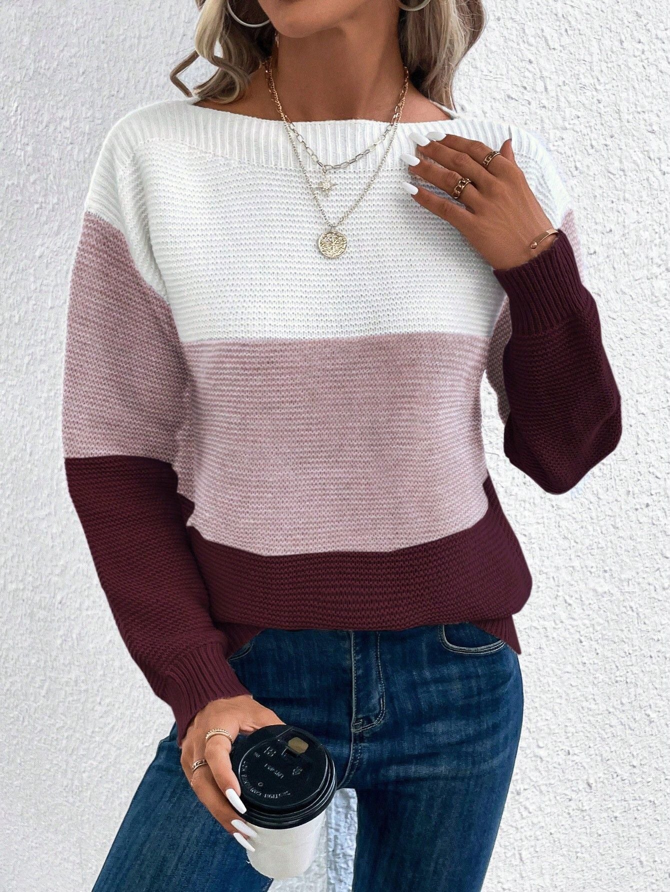Muriel - Stilvoller Pullover mit dreifarbigen Streifen für Damen