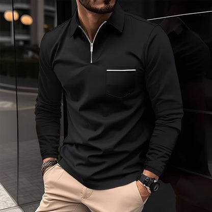 Bernard - Lässiges Langarm-Poloshirt mit Tasche für Herren