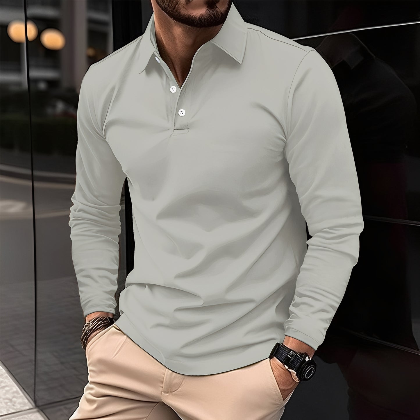 Dudley - Lässiges Langarm-Poloshirt mit Knöpfen für Herren