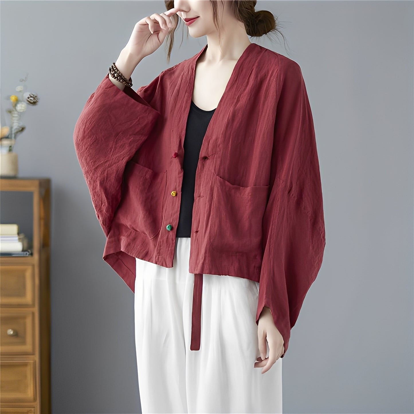 Shelia - Lockerer kurzer Cardigan mit Taschen