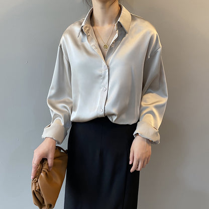 Briana - Elegante Satin-Seidenbluse mit Knopfleiste für Damen