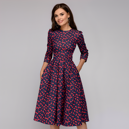 Elisabeth - Stilvolles, langärmeliges Kleid mit Blumenmuster für Damen