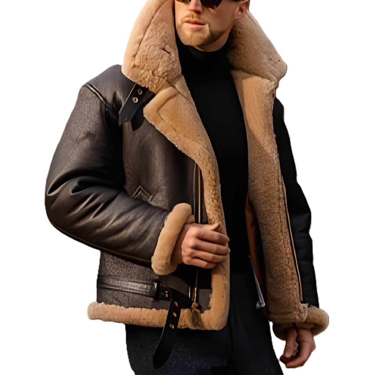 Jeffrey - Moderne Lederjacke mit warmem Sherpa-Futter für Herren
