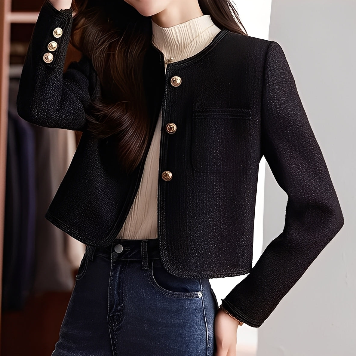 Trecia - Stilvolle kurze Tweedjacke für Damen